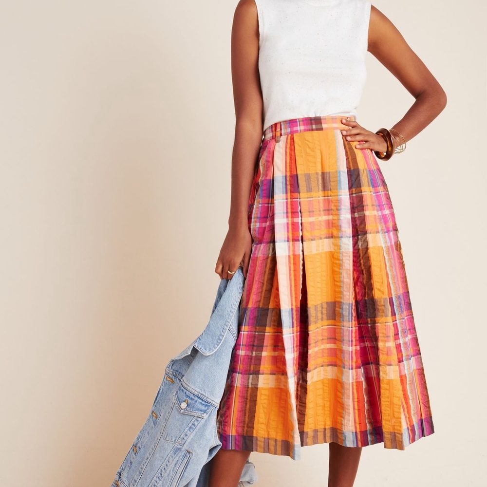 Anthropologie Maeve Plaid Pippa Pleated Midi Skirt